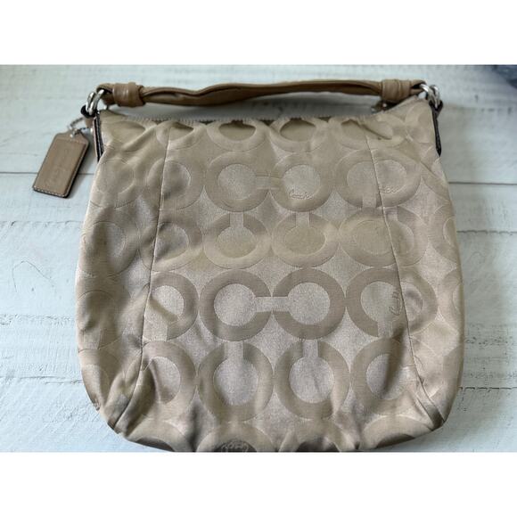 Coach Light Taupe Turnlock Canvas Shoulder Bag - Picture 7 of 11